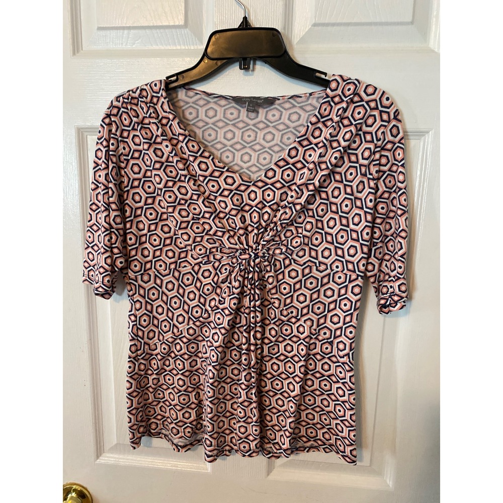 Daisy Fuentes Womens Large Geometric Honeycomb Twist Front V-Neck Blouse Peach